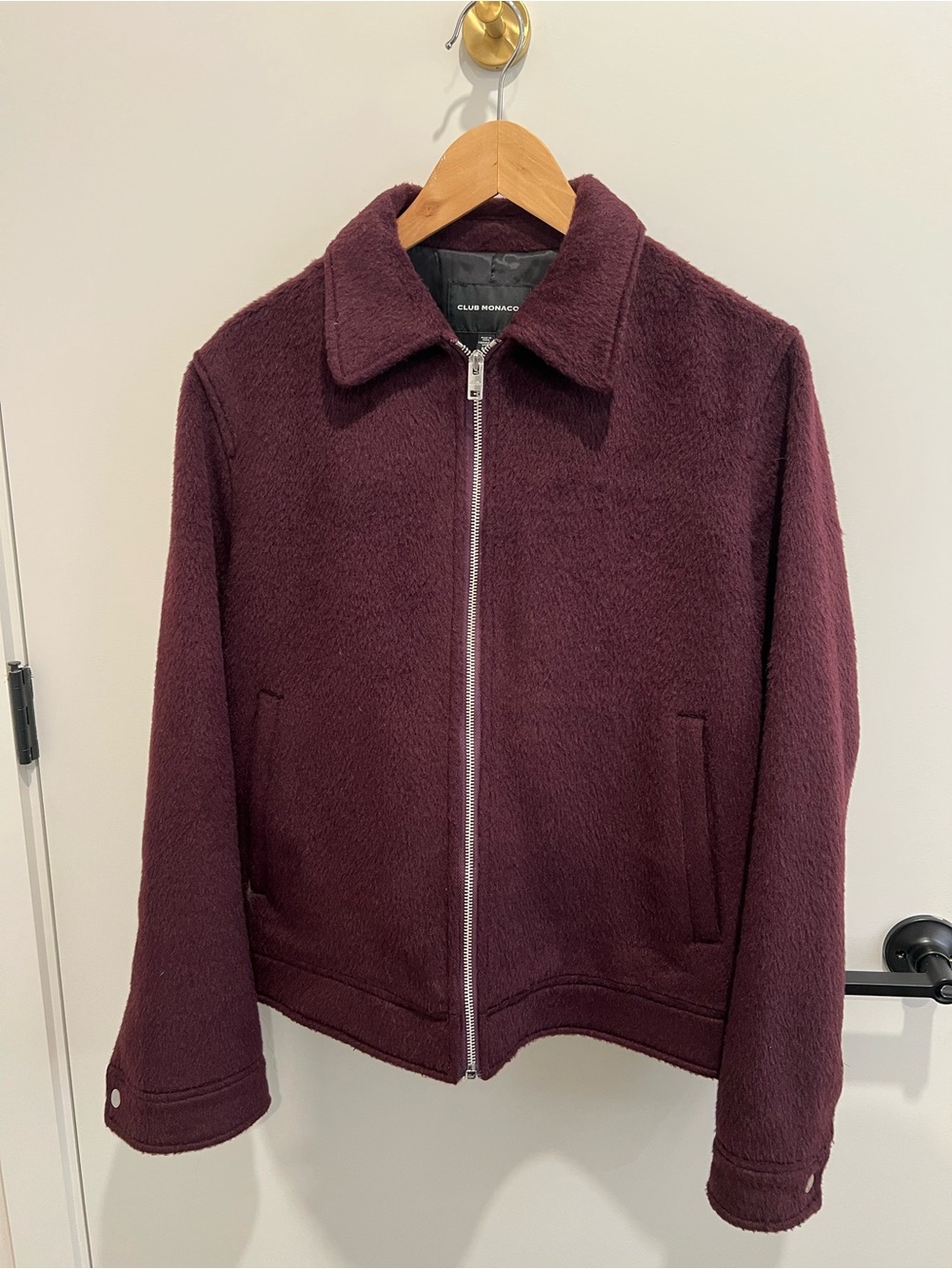 Club Monaco Men's Wine Zip-Front Wool Shirt Jacket